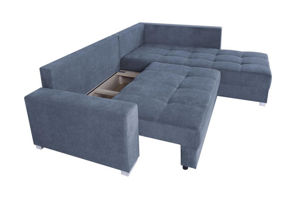 ECKSOFA Blaugrau Webstoff  - Chromfarben/Anthrazit, Design, Kunststoff/Textil (260/218cm) - P & B