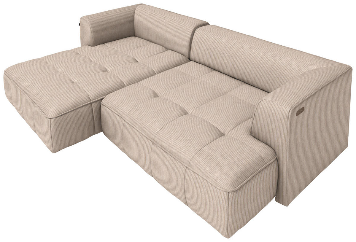 ECKSOFA Feincord Beige  - Beige/Schwarz, Design, Kunststoff/Textil (188/288cm) - Welnova