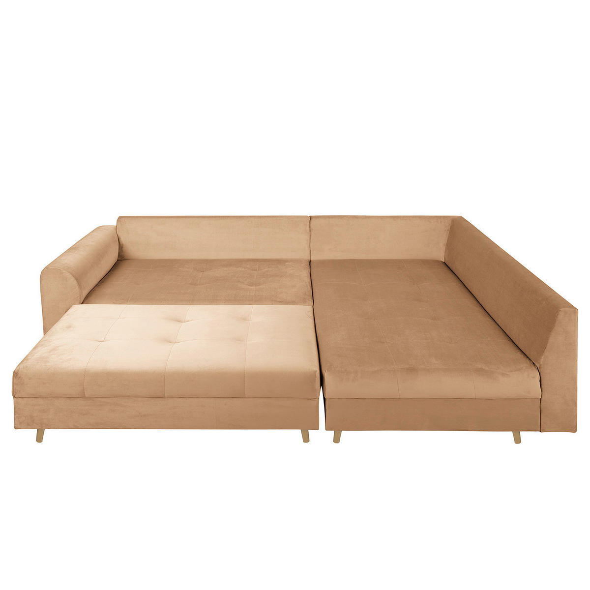 ECKSOFA inkl. Hocker Ariella Hellbraun Samt Rückenkissen, Hocker  - Hellbraun/Naturfarben, Design, Holz/Textil (231/161cm) - Livetastic