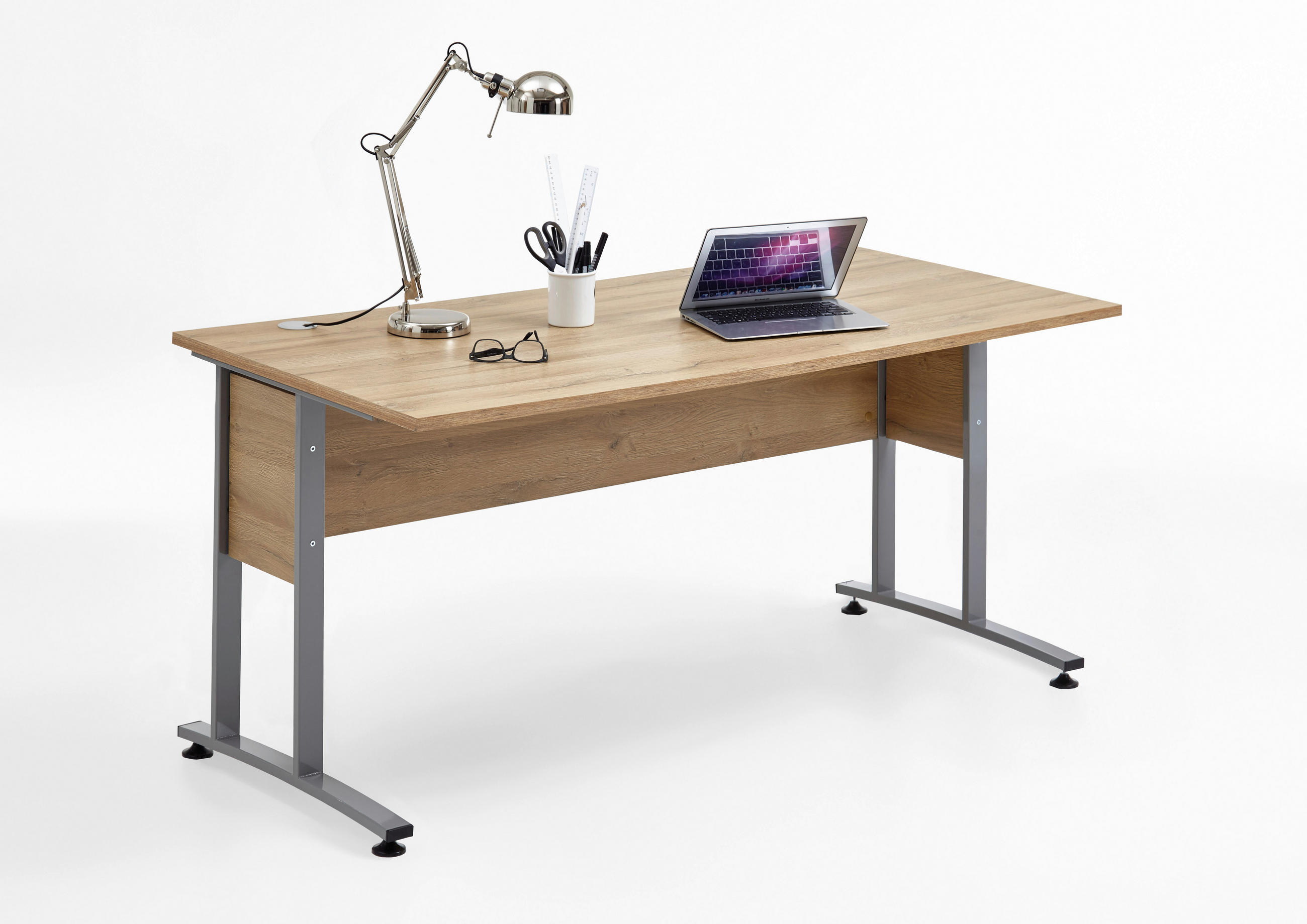 SCHREIBTISCH 160/80/75 cm  in Alteiche  - Alteiche/Alufarben, MODERN, Holzwerkstoff/Metall (160/80/75cm) - Carryhome