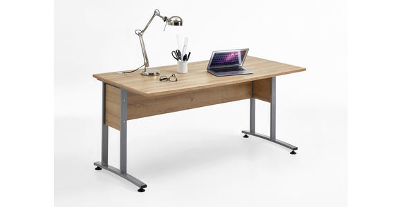 SCHREIBTISCH 160/80/75 cm in Alteiche - Alteiche/Alufarben, MODERN, Holzwerkstoff/Metall (160/80/75cm) - Carryhome