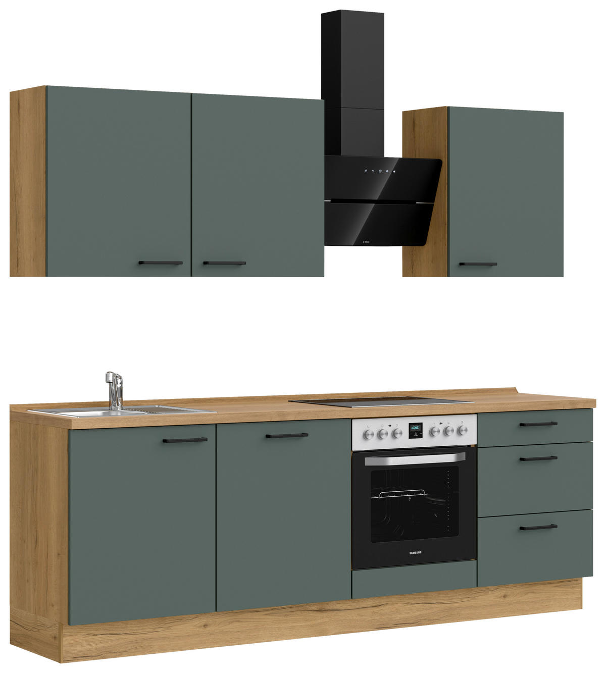 KÜCHENBLOCK 240 cm   in Eichefarben, Dunkelgrün  - Dunkelgrün/Eichefarben, MODERN, Holzwerkstoff/Metall (240cm) - Nobilia