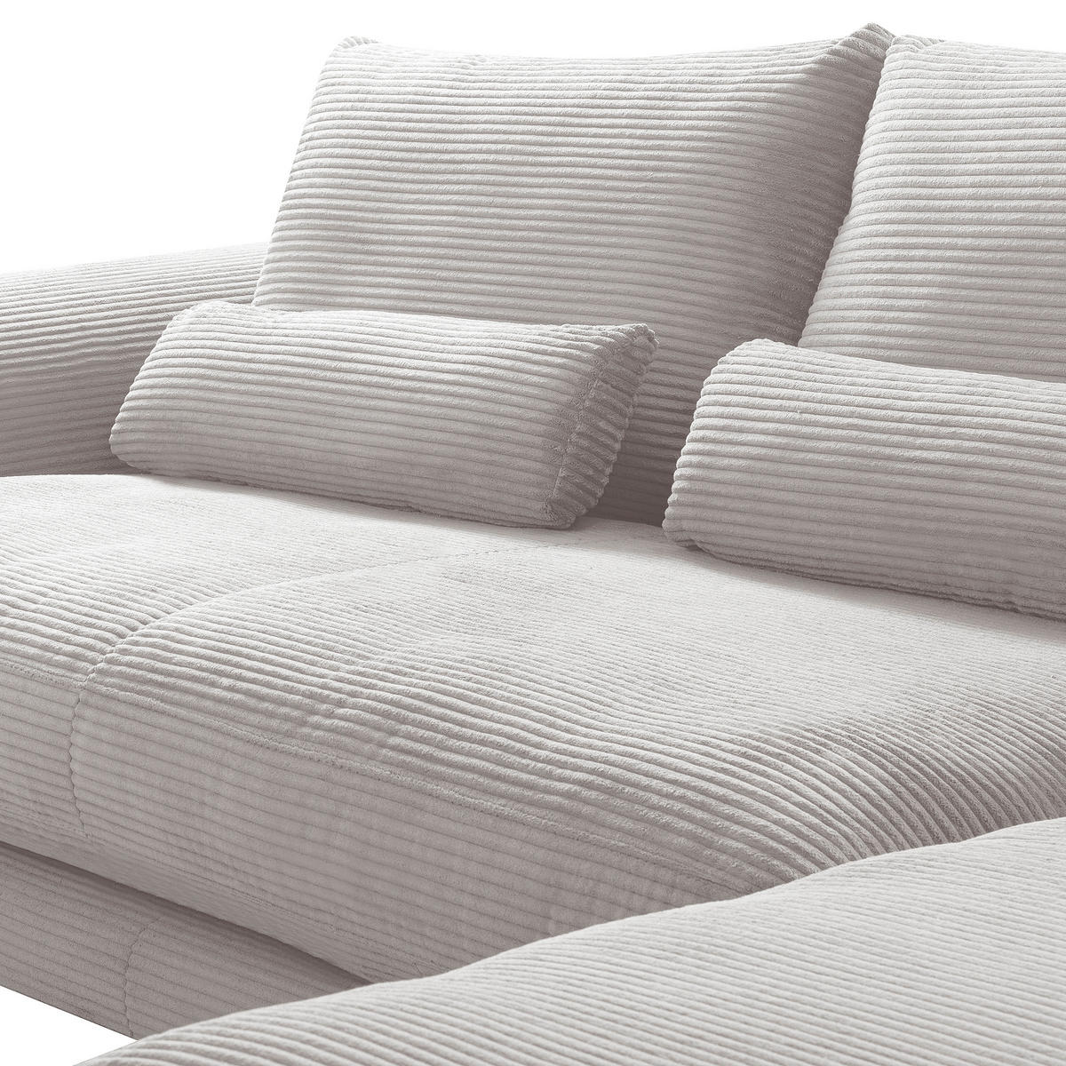ECKSOFA  in Cord Hellgrau Nierenkissen, Rückenkissen  313/172 cm  - Hellgrau/Schwarz, Design, Textil/Metall (313/172cm) - P & B