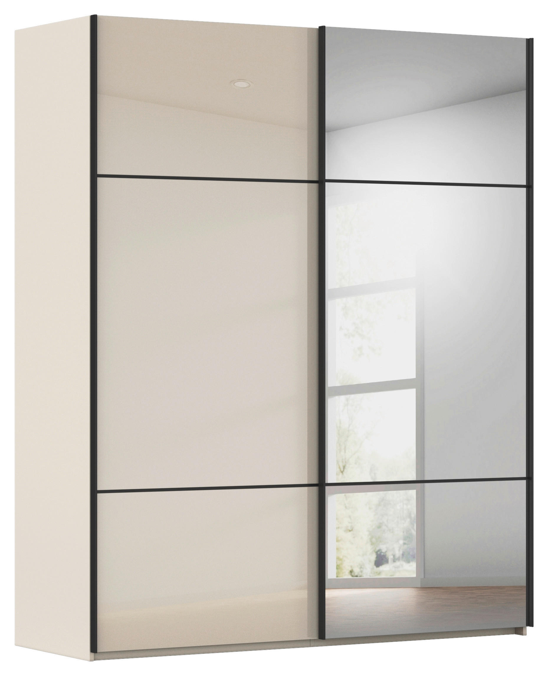 SCHWEBETÜRENSCHRANK 181/223/68 cm,  in Champagner, 2 Tür(en)  - Champagner/Schwarz, KONVENTIONELL, Glas/Holzwerkstoff (181/223/68cm) - Novel