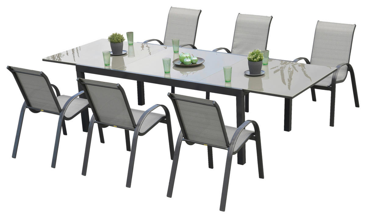 GARTENSET Aluminium  - Graphitfarben/Grau, MODERN, Textil/Metall - Gardenson