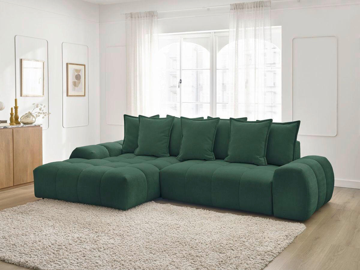 ECKSCHLAFSOFA EVEREST  mit Rücken echt, Armteil links, Armteil rechts Struktur Grün  - Schwarz/Grün, MODERN, Kunststoff/Textil (180/318cm) - Livetastic