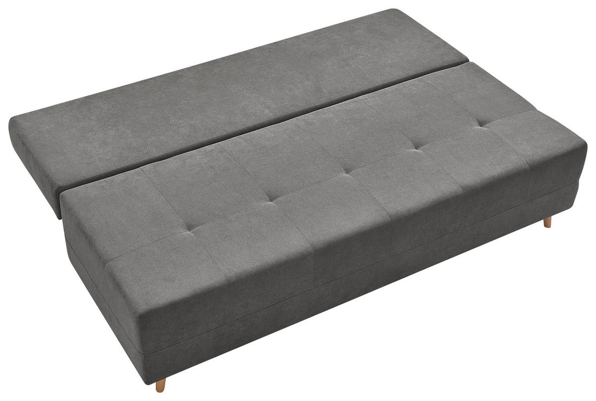 SCHLAFSOFA LUMOS Samt Grau  inkl. Rückenkissen, Armlehnenkissen, Schlaffunktion, Rücken echt, Stauraum  - Naturfarben/Grau, Design, Textil (206/96/96cm) - P & B