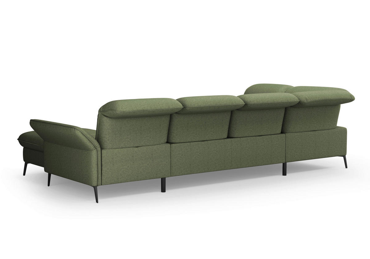 WOHNLANDSCHAFT in Flachgewebe Olivgrün  - Schwarz/Olivgrün, Konventionell, Textil/Metall (231/359/198cm) - Sit & More