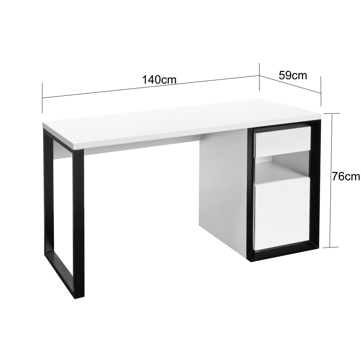 ÍRÓASZTAL  - fekete/fehér, Modern, faalapú anyag/fém (140/59/76cm) - Livetastic