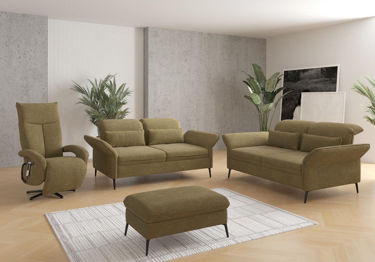 3-SITZER-SOFA Flachgewebe Olivgrün  - Schwarz/Olivgrün, KONVENTIONELL, Textil/Metall (199/92/123cm) - Sit & More