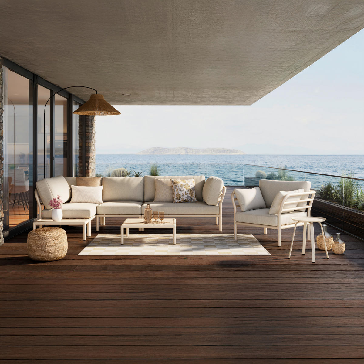 LOUNGEGARNITUR 169/289 cm Aluminium  - Sandfarben/Beige, Design, Textil/Metall (169/289cm) - Amatio