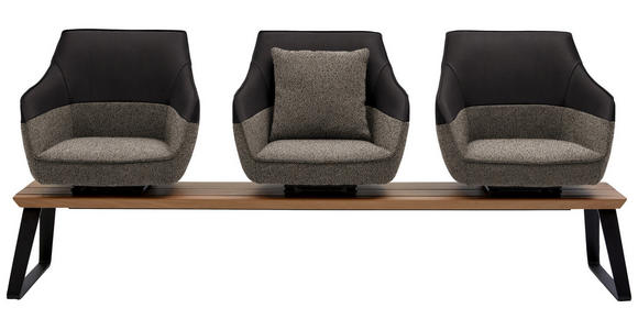 SITZBANK 210/87/67 cm in Dunkelgrau, Dunkelbraun, Beige - Dunkelgrau/Dunkelbraun, Design, Leder/Holz (210/87/67cm) - Ambiente
