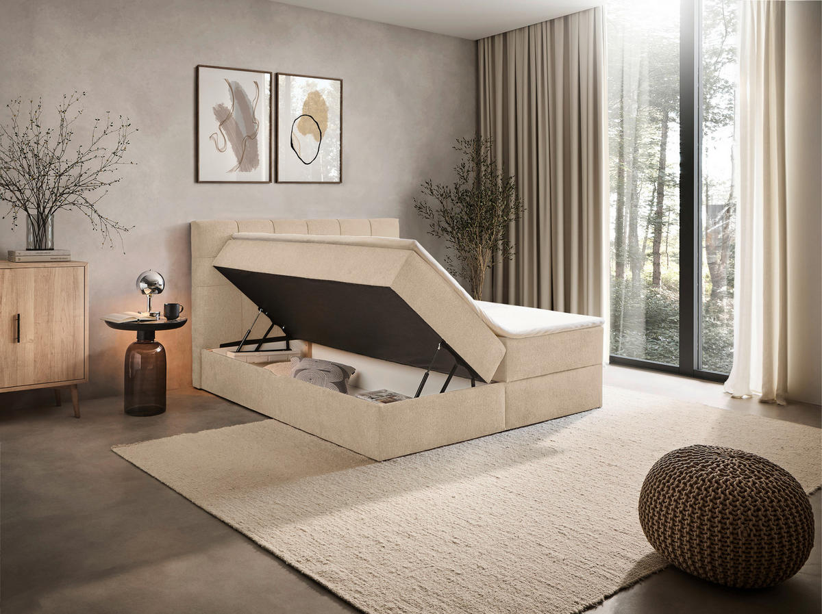 BOXBETT 140/200 cm  in Creme  - Creme/Schwarz, KONVENTIONELL, Kunststoff/Textil (140/200cm) - Boxxx