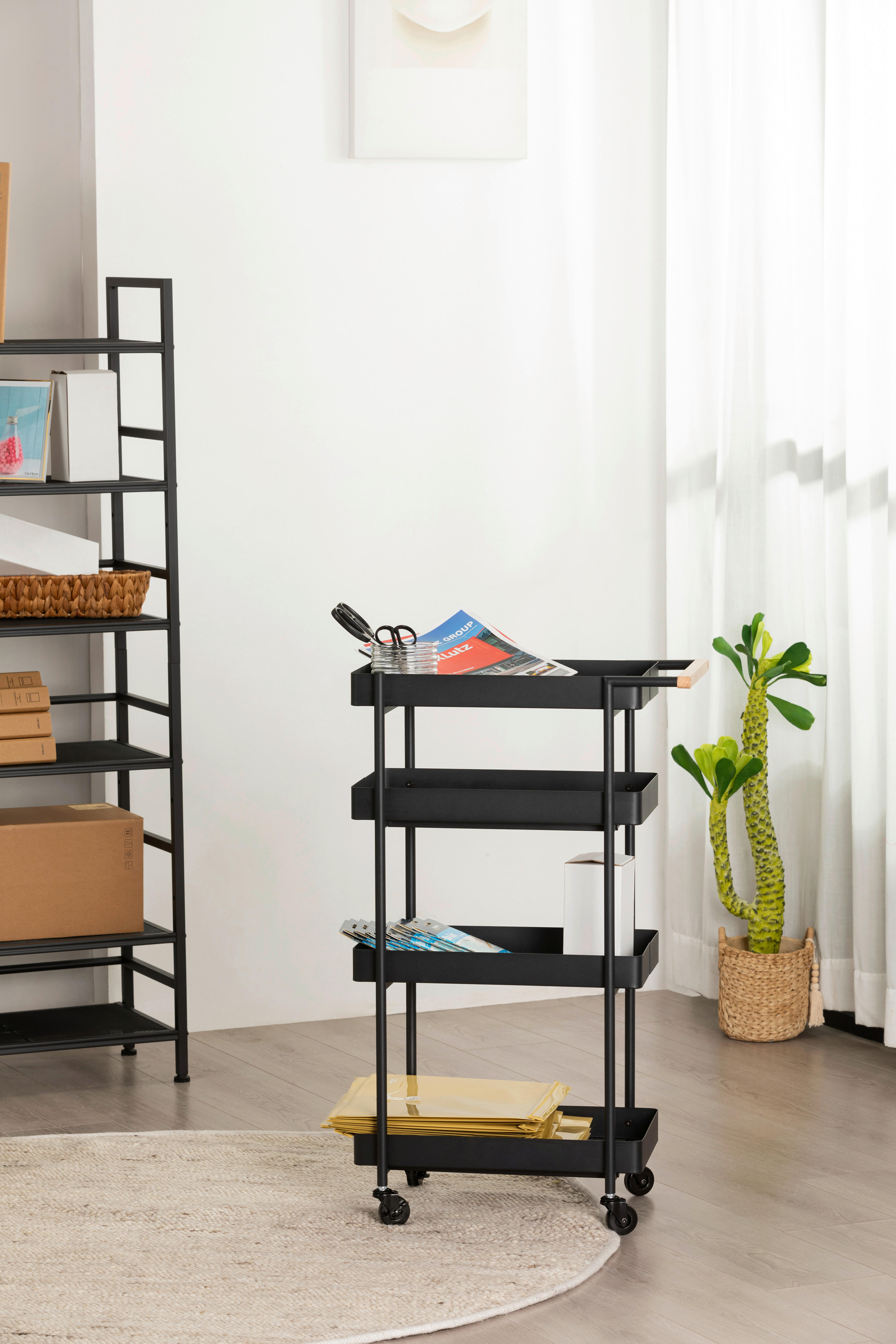 SERVIERWAGEN in Schwarz  - Schwarz/Naturfarben, MODERN, Holz/Kunststoff (51.5/85.5/29cm) - PBJ