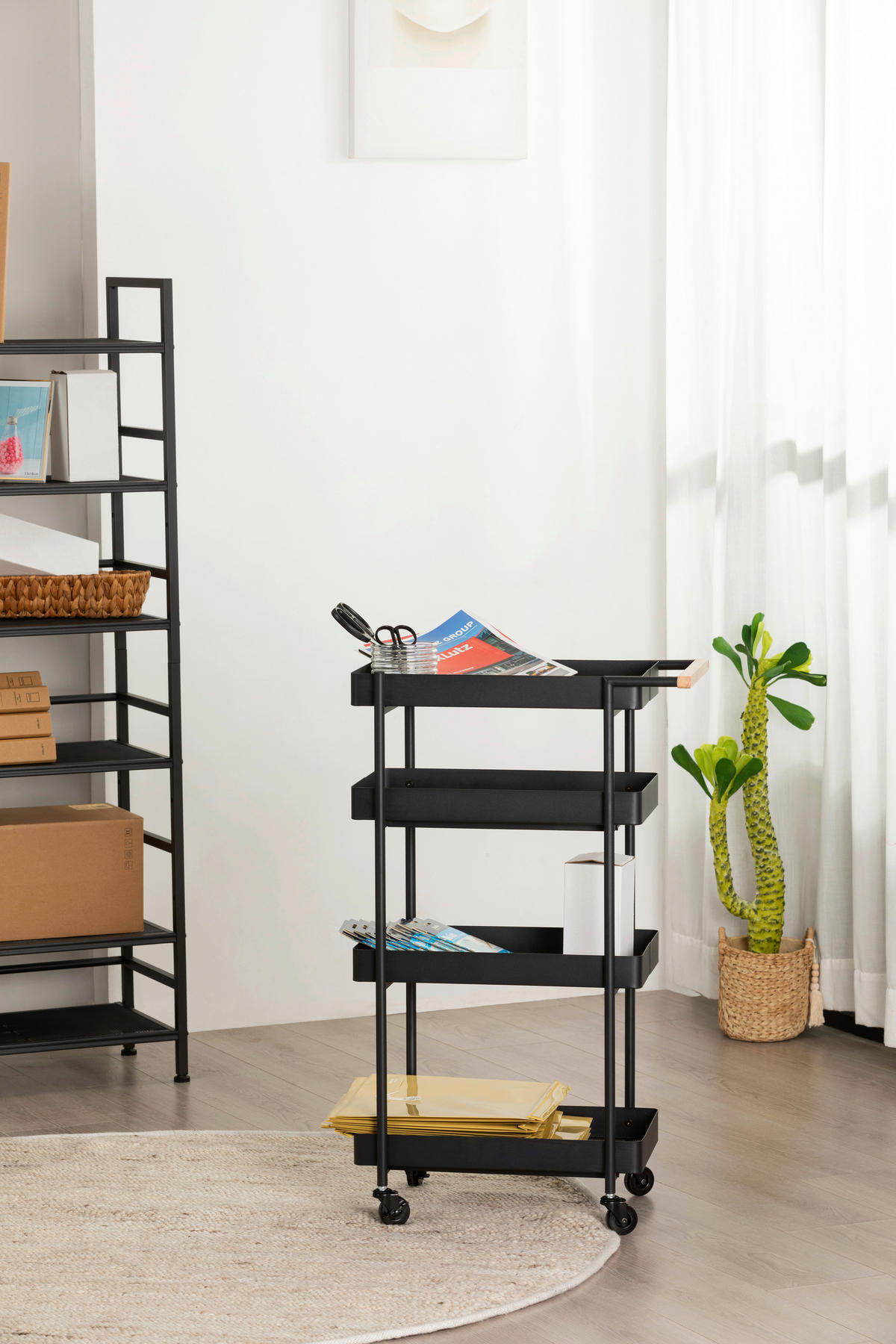 SERVIERWAGEN in Schwarz  - Schwarz/Naturfarben, MODERN, Holz/Kunststoff (51.5/85.5/29cm) - PBJ