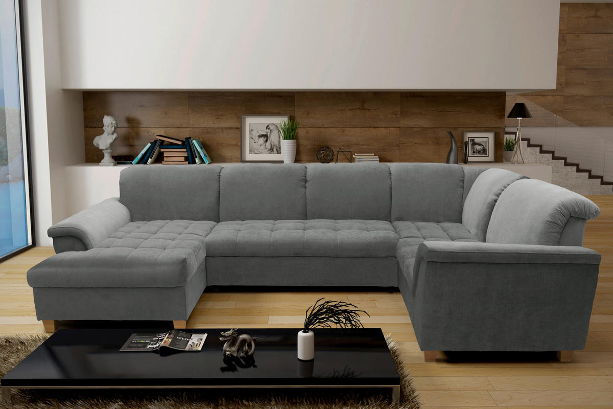 WOHNLANDSCHAFT Dunkelgrau Mikrofaser  - Eichefarben/Dunkelgrau, KONVENTIONELL, Holz/Textil (170/352/214cm) - MID.YOU