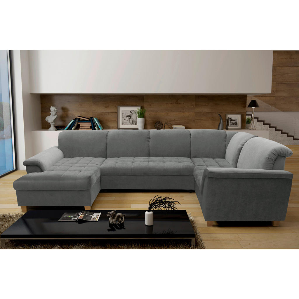 Thumbnail - Mid.you Wohnlandschaft, Dunkelgrau, Textil, Eiche, Uni, 5-Sitzer, U-Form, 344x206 cm, Made in EU, FSC Mix, Rücken echt, ...