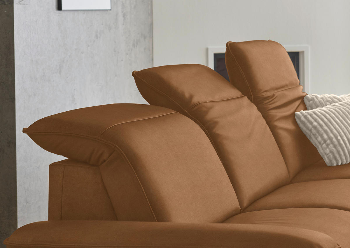 ECKSOFA  Echtleder Cognac  - Cognac/Schwarz, Design, Leder/Metall (307/169cm) - Beldomo Premium