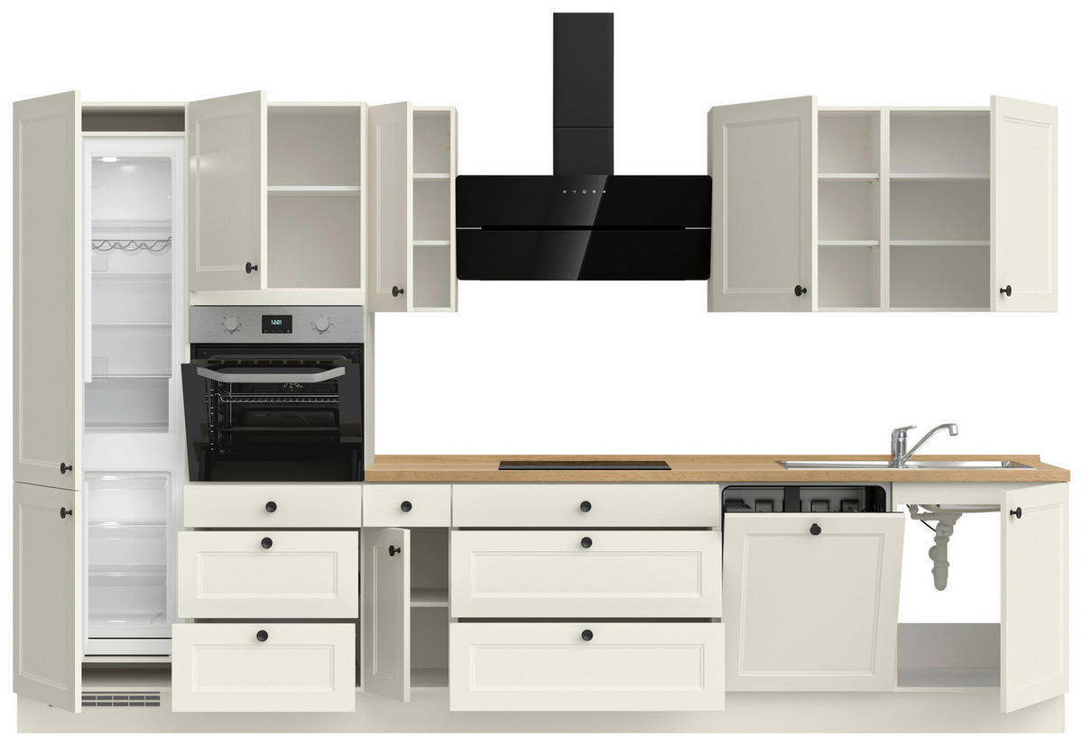 KÜCHENBLOCK Cascada 360 cm  in Weiß, Eichefarben  - Eichefarben/Schwarz, MODERN, Holzwerkstoff/Metall (360cm) - Nobilia