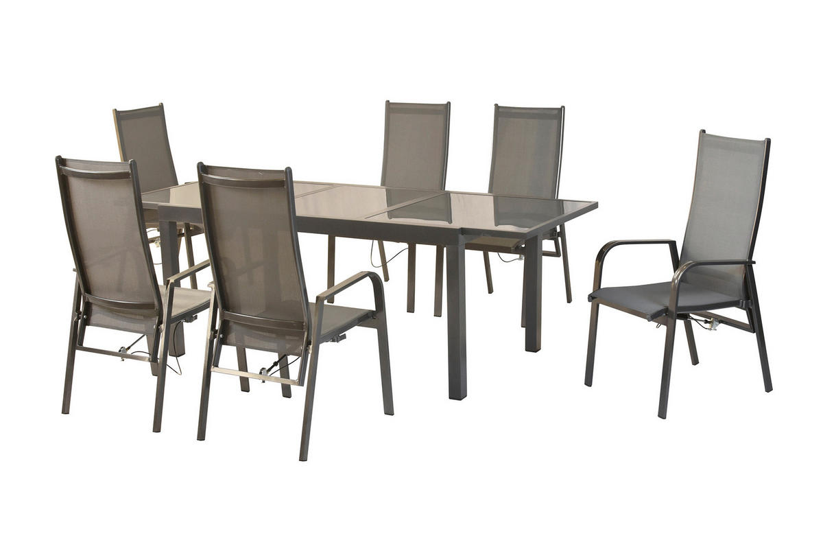 GARTENTISCHGRUPPE beschichtet Aluminium  - Graphitfarben/Grau, KONVENTIONELL, Glas/Textil - Gardenson