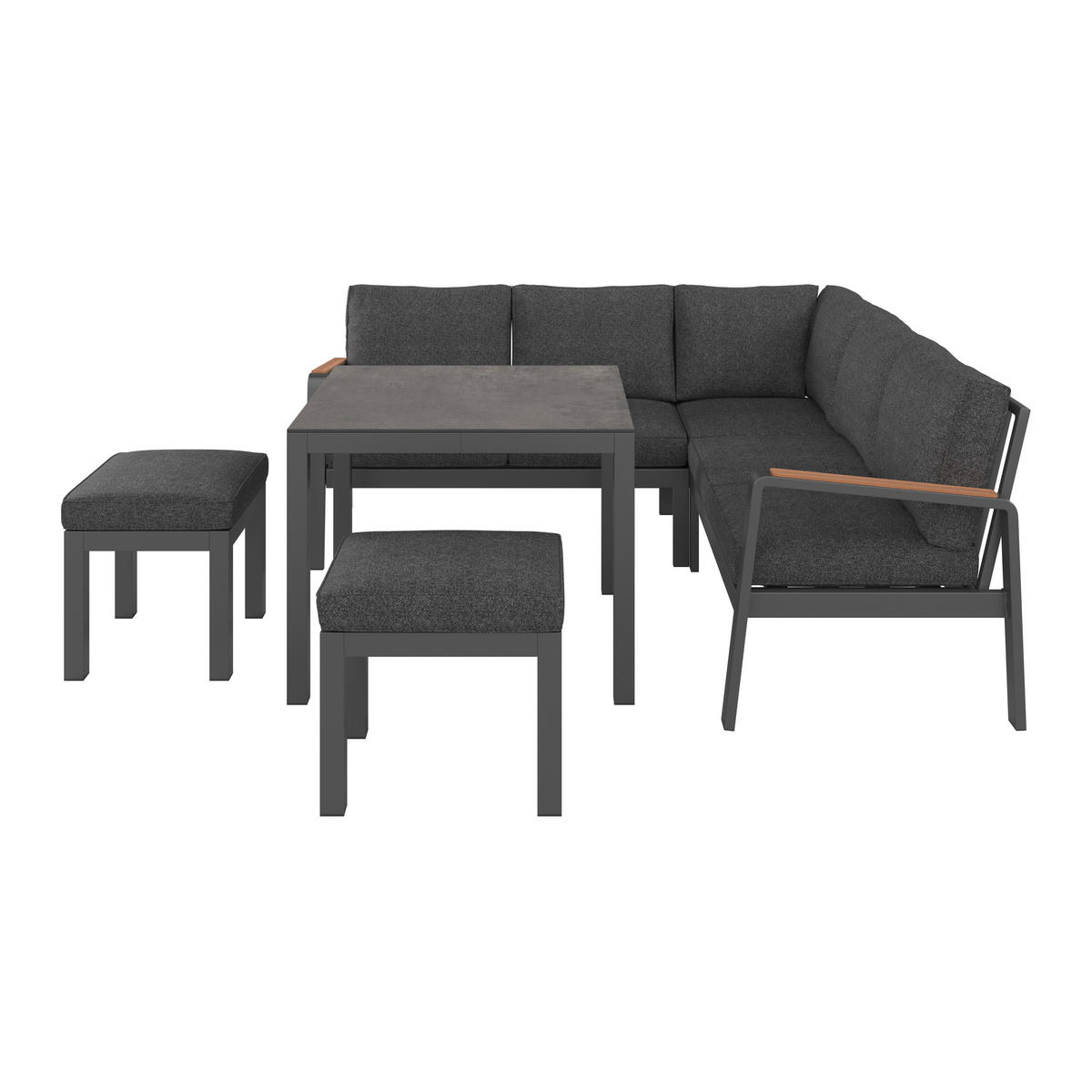 LOUNGEGARNITUR 4-teilig  193/193 cm  Aluminium  - Anthrazit/Schwarz, MODERN, Keramik/Textil (193/193cm) - Beldano
