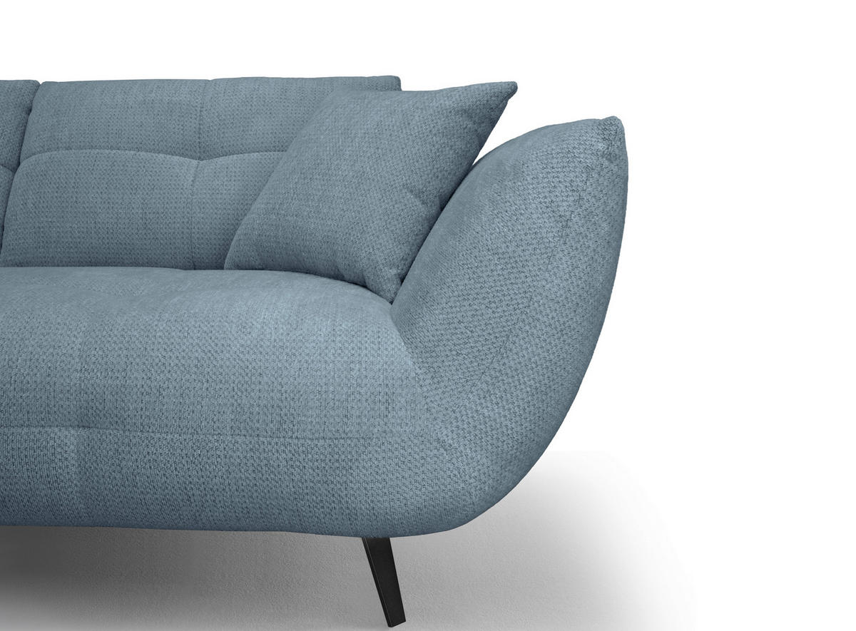 ECKSOFA Blaugrau Chenille Armlehnenkissen, Rücken echt, Sitztiefenverstellung  - Blaugrau/Schwarz, KONVENTIONELL, Textil/Metall (215/313cm) - Hom`in