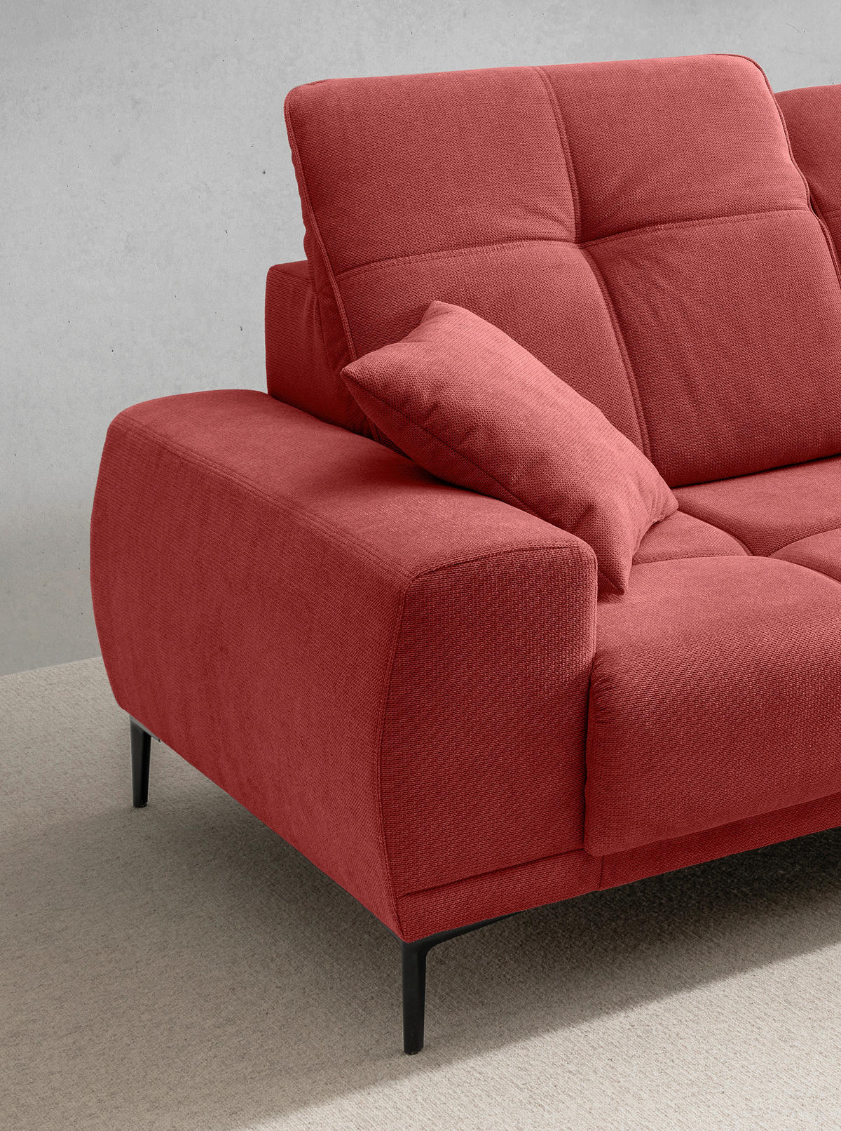 ECKSOFA NESTO Rot Chenille Zierkissen, Kopfteilverstellung, Sitzvorzug  - Rot/Schwarz, Basics, Textil/Metall (305/232cm) - Livetastic