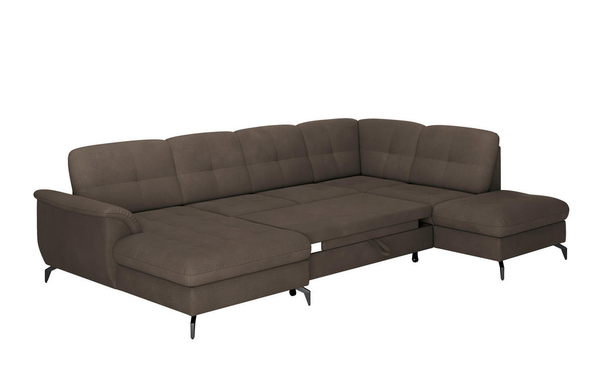 WOHNLANDSCHAFT Dunkelbraun Flachgewebe  - Dunkelbraun/Schwarz, MODERN, Textil/Metall (164/319/212cm) - Sit & More