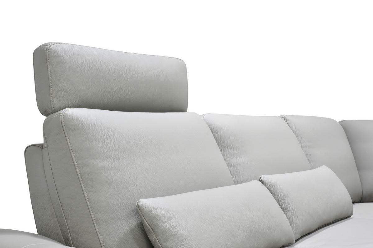 ECKSOFA Taupe Echtleder Zierkissen, Rücken echt, Kopfteilverstellung, Sitztiefenverstellung, Kopfstütze  - Taupe/Schwarz, Design, Leder/Metall (276/225cm) - Celina Home