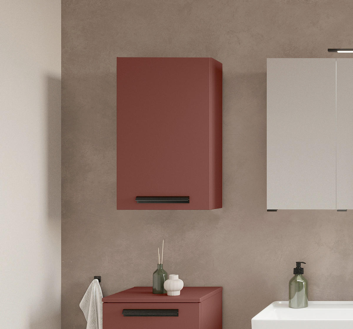HÄNGESCHRANK 40/64/20 cm  - Rot/Schwarz, KONVENTIONELL, Holzwerkstoff/Metall (40/64/20cm) - Xora