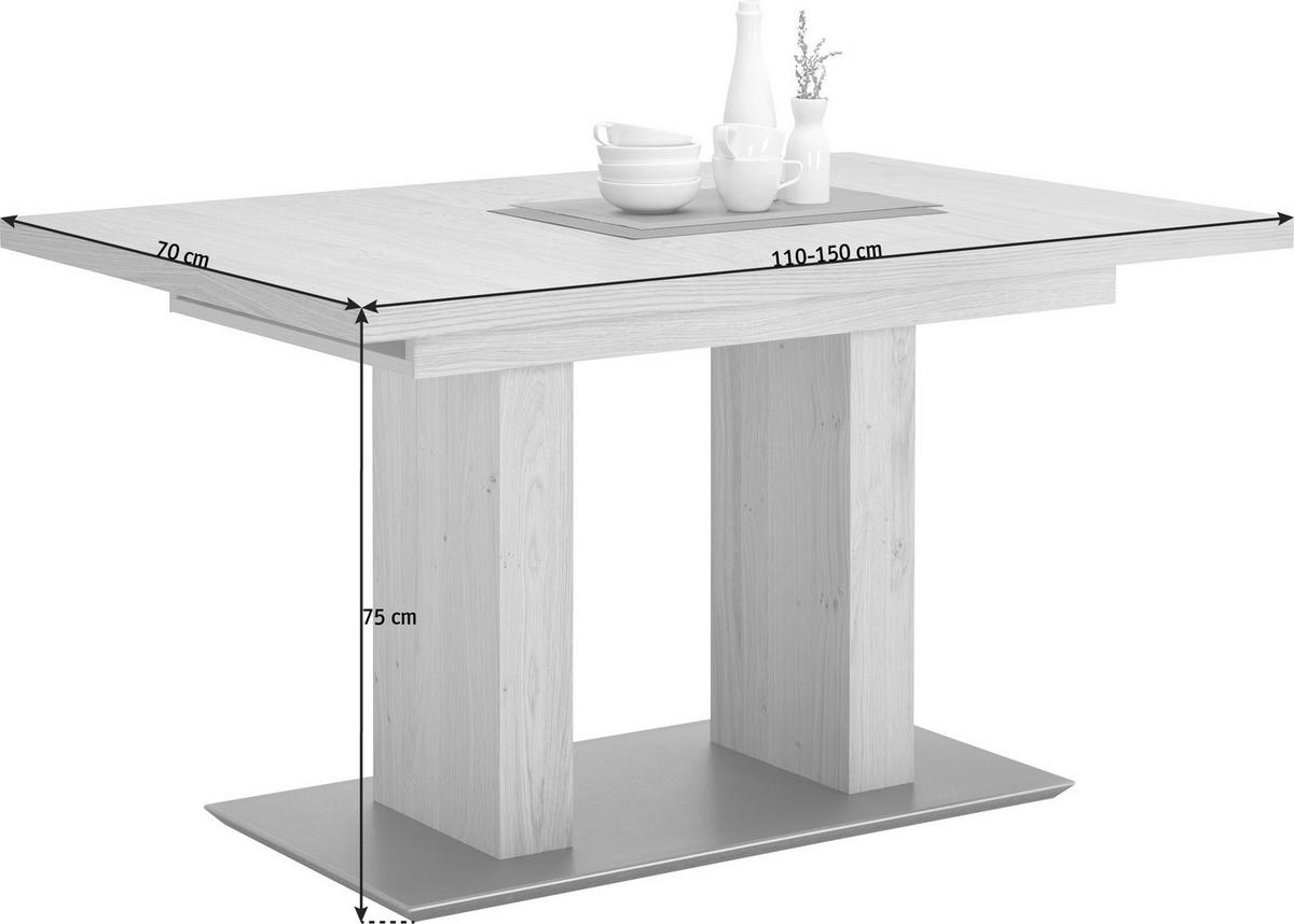 ESSTISCH in Holz, Metall, Holzwerkstoff 110-150/70/75 cm  - Edelstahlfarben/Eichefarben, KONVENTIONELL, Holz/Holzwerkstoff (110-150/70/75cm) - Moderano