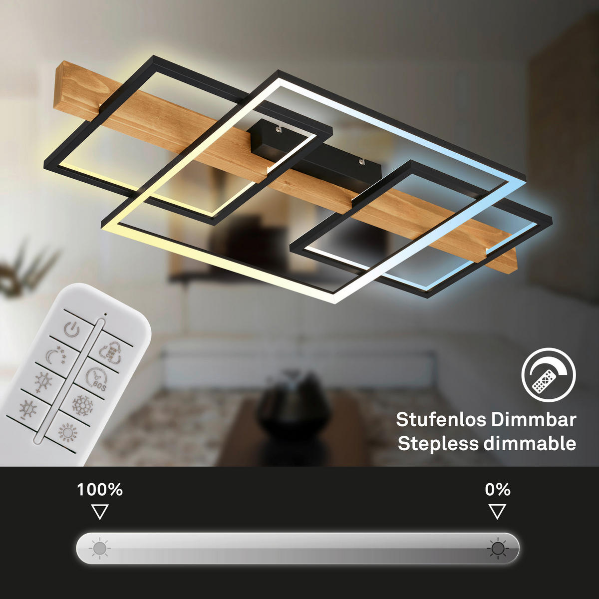 LED-DECKENLEUCHTE 75/40/8 cm   - Eichefarben/Schwarz, Natur, Holz/Metall (75/40/8cm) - Briloner