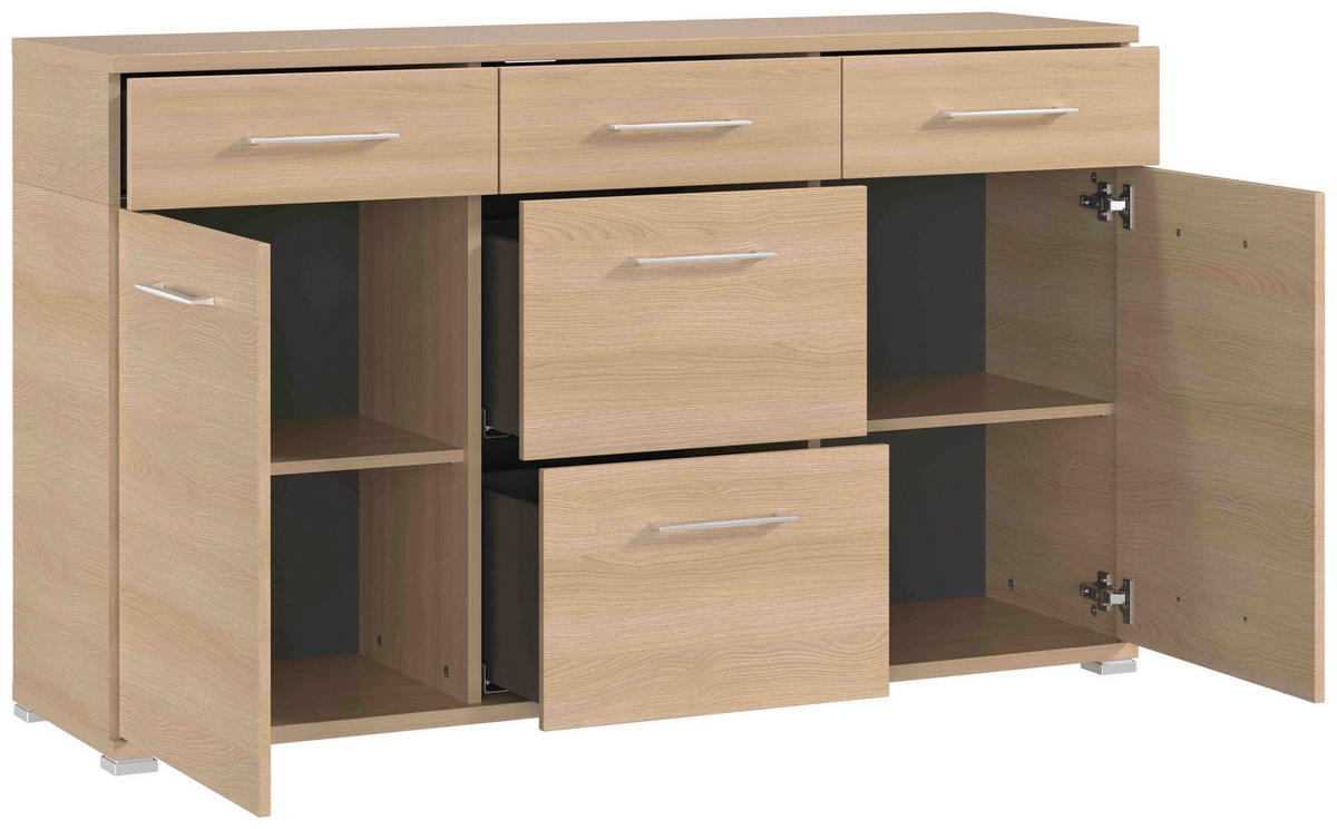 SIDEBOARD  in 144/87/40 cm  - Eichefarben/Silberfarben, KONVENTIONELL, Holzwerkstoff/Kunststoff (144/87/40cm)