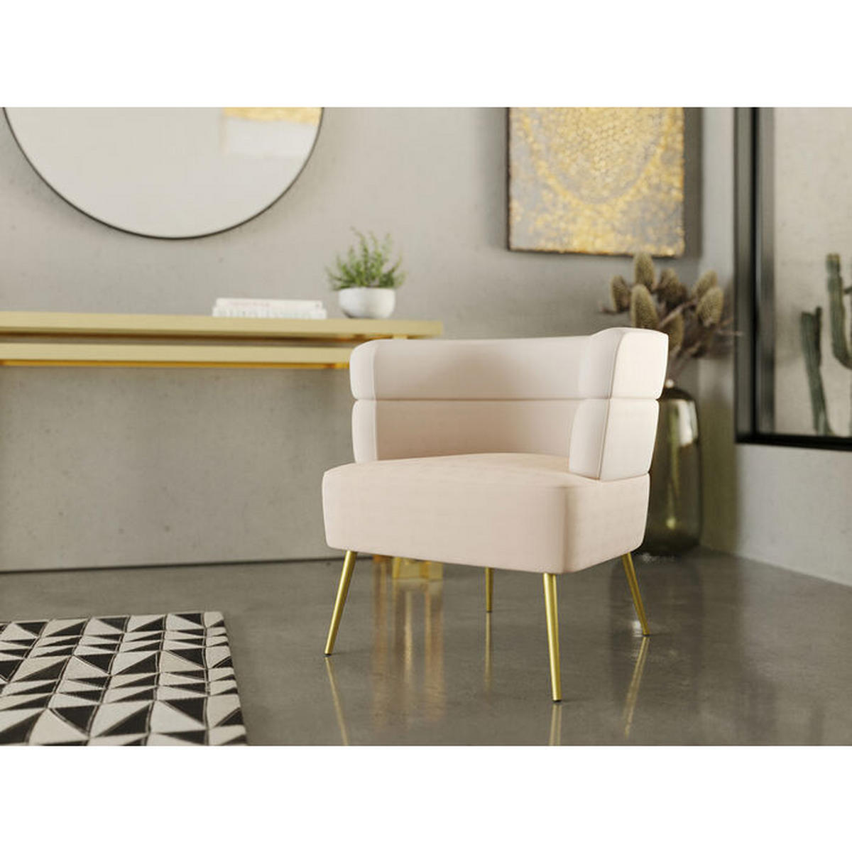 COCKTAILSESSEL Samt Creme, Beige    - Beige/Goldfarben, Trend, Textil/Metall (65/74/64cm) - Kare-Design