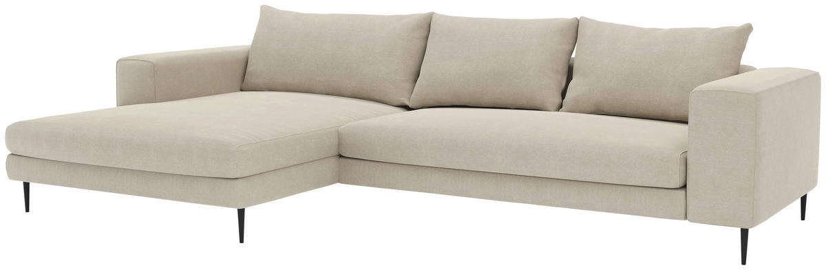 ECKSCHLAFSOFA in Struktur Beige  - Beige/Schwarz, Modern, Textil/Metall (315/170cm) - Trendmanufaktur