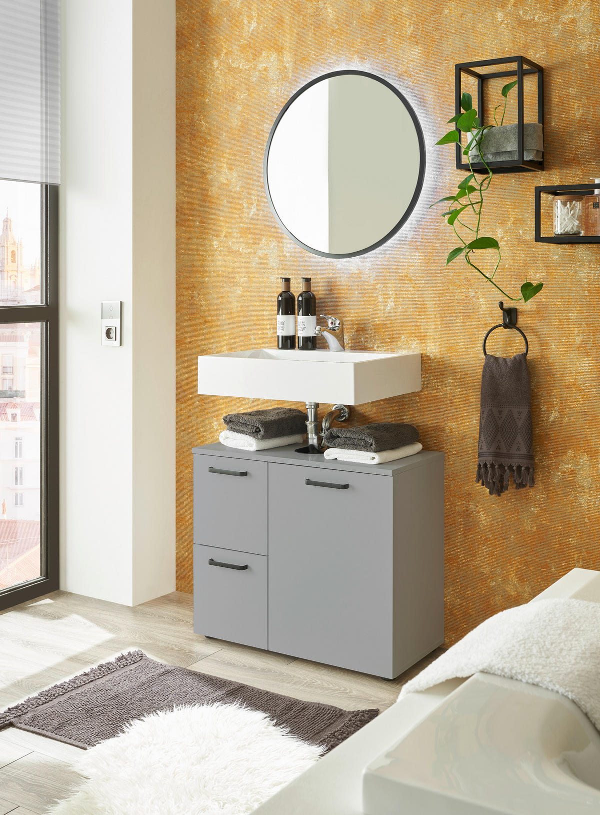 WASCHBECKENUNTERSCHRANK 70/60/35 cm  - Schwarz/Grau, MODERN, Holzwerkstoff/Kunststoff (70/60/35cm) - MID.YOU