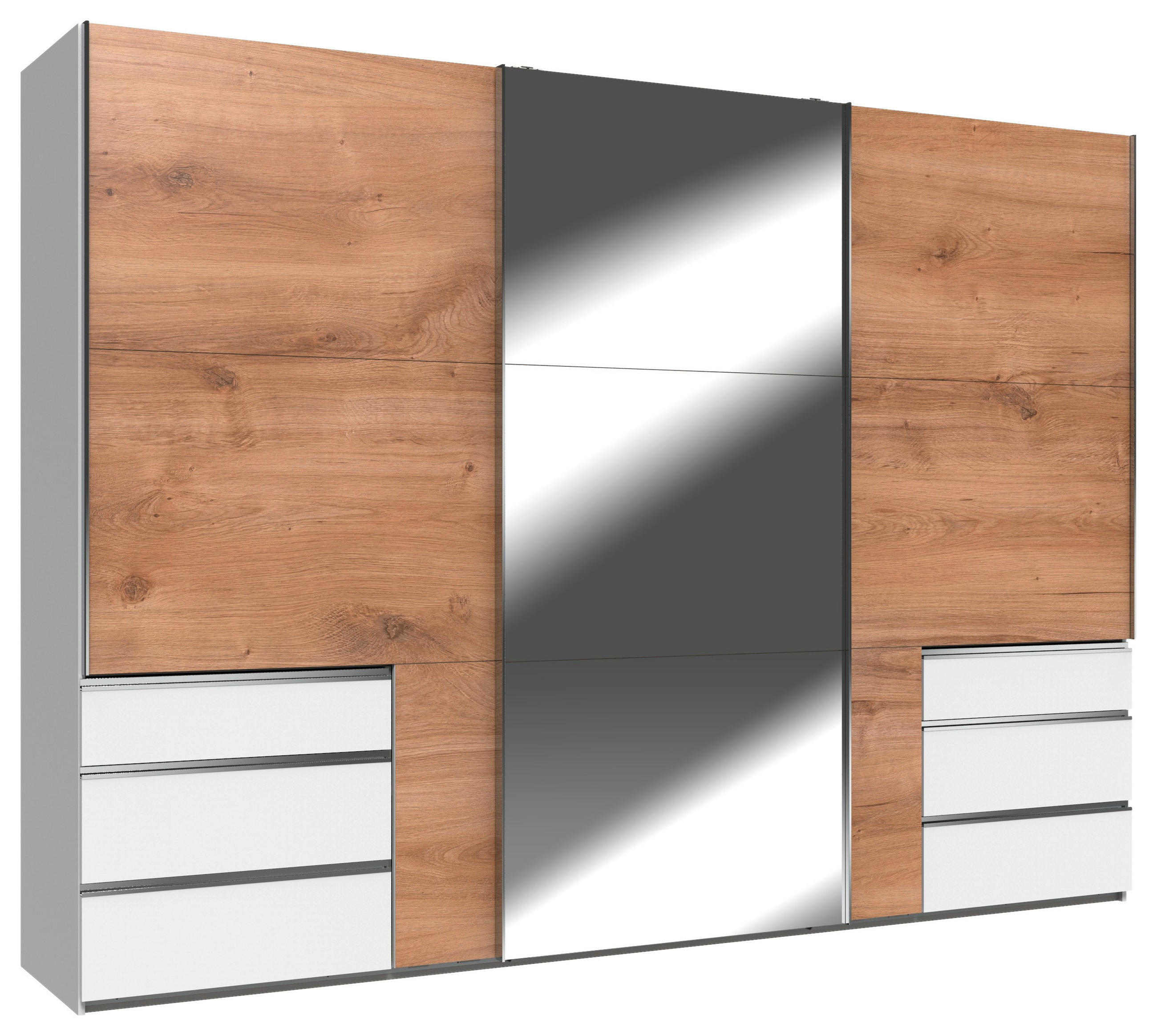 Schwebetürenschrank Mit Spiegel 300cm Level, Eiche/weiß