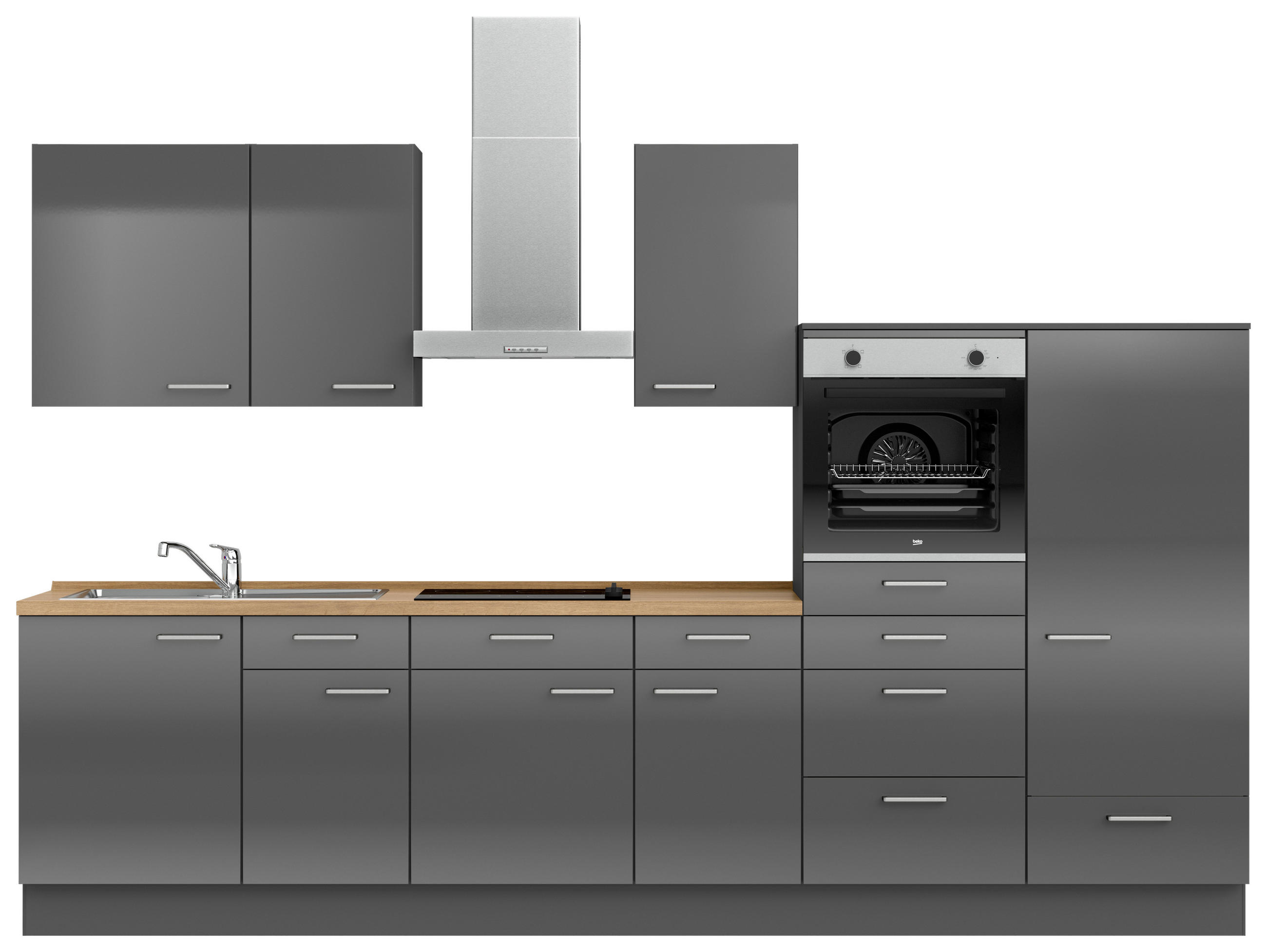 KÜCHENLEERBLOCK 330 cm   in Eichefarben, Schieferfarben  - Schieferfarben/Edelstahlfarben, MODERN, Holzwerkstoff/Metall (330cm) - Nobilia