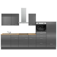 KÜCHENLEERBLOCK 330 cm   in Eichefarben, Schieferfarben  - Schieferfarben/Edelstahlfarben, MODERN, Holzwerkstoff/Metall (330cm) - Nobilia