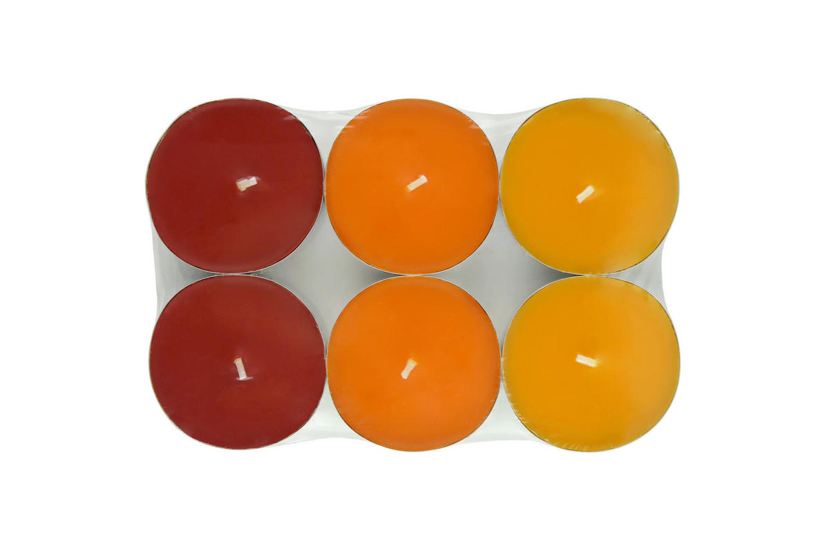 SADA ČAJOVÝCH SVIEČOK pomaranč 6 kus - oranžová/tmavooranžová, Basics, kov/parafín (5,7/1,9cm) - Ambia Home