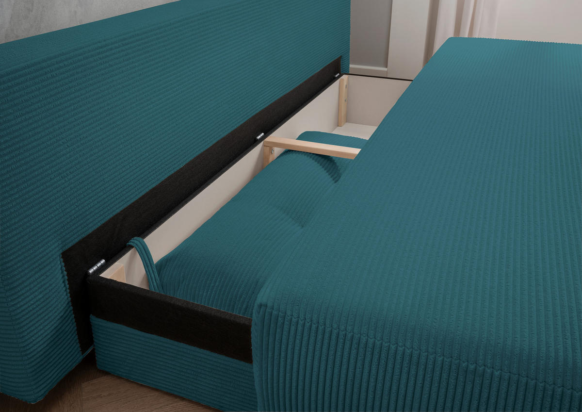 SCHLAFSOFA in Cord Petrol  - Chromfarben/Petrol, Modern, Textil/Metall (198/90/100cm) - Livetastic