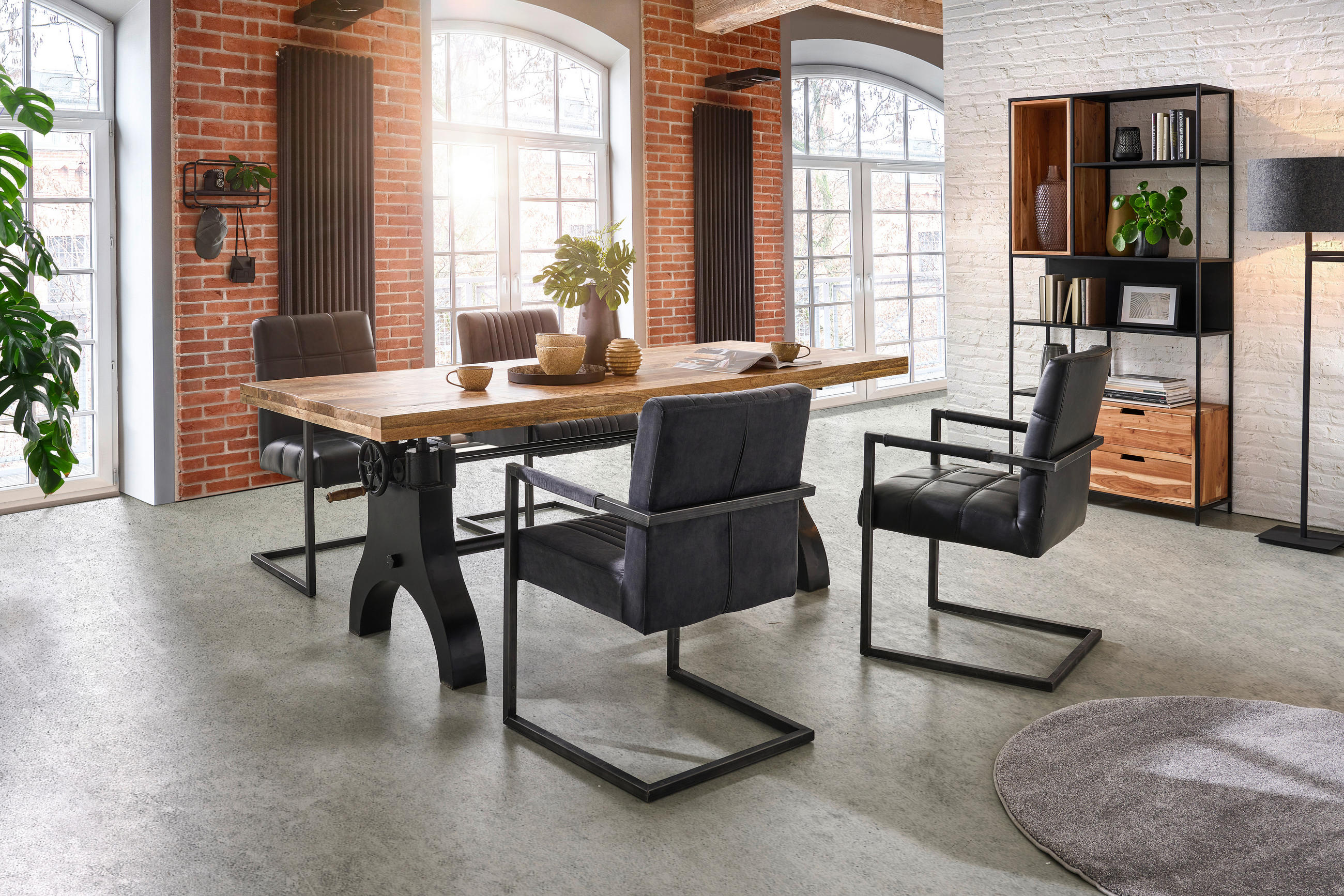 ESSTISCH Mangoholz vollmassiv rechteckig Naturfarben  - Schwarz/Naturfarben, Trend, Holz/Metall (200/90/77,5-93cm) - Ambia Home