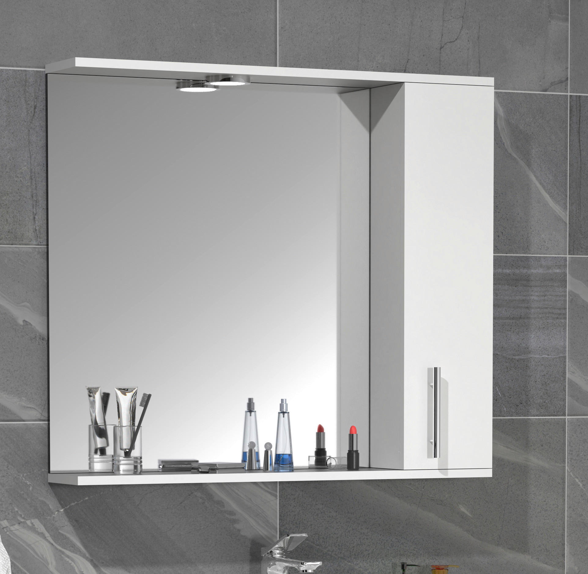 SPIEGELSCHRANK 75/71/14 cm  - Weiss/Silberfarben, Modern, Glas/Holzwerkstoff (75/71/14cm) - MID.YOU