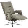 RELAXSESSEL in Leder Hellgrau  - Edelstahlfarben/Hellgrau, Design, Leder/Metall (70/124/85cm) - Cantus