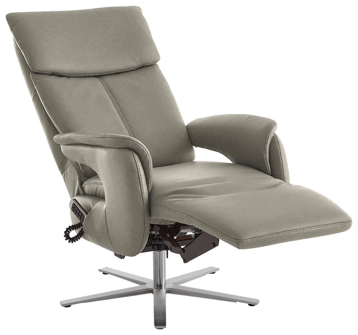 RELAXSESSEL in Leder Hellgrau  - Edelstahlfarben/Hellgrau, Design, Leder/Metall (70/124/85cm) - Cantus