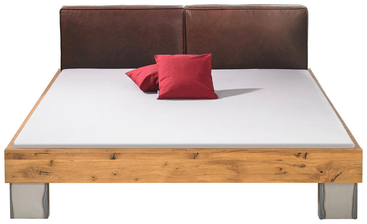 BETT 160/200 cm  in Braun, Eichefarben  - Eichefarben/Braun, Design, Leder/Holz (160/200cm) - Hasena