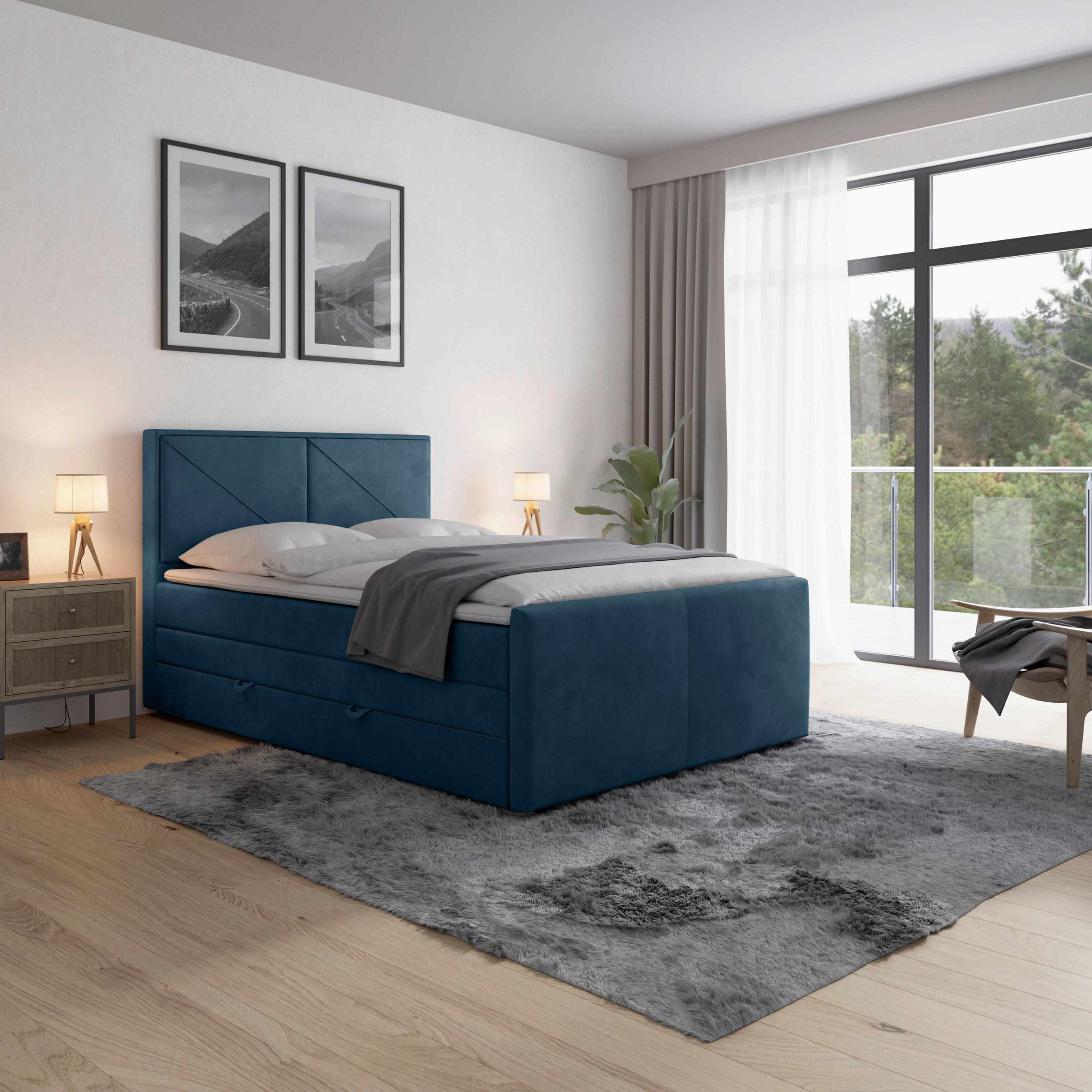 BOXSPRINGBETT 140/200 cm  in Blau  - Blau, MODERN, Holz/Kunststoff (140/200cm) - MID.YOU