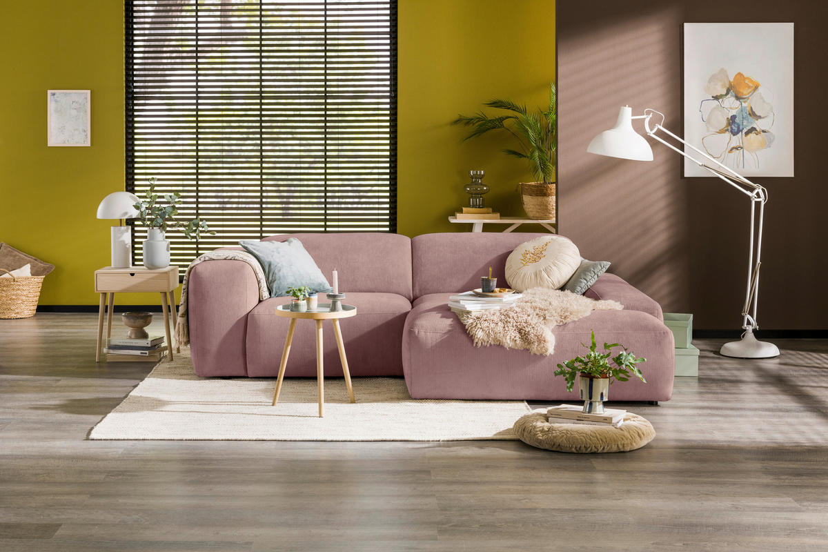 ECKSOFA HANNAH Rosa Cord  - Schwarz/Rosa, Design, Kunststoff/Textil (252/170cm) - MID.YOU