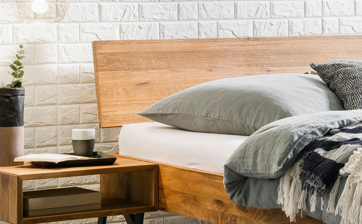 BETT 180/200 cm,  in Wildeiche,  - Wildeiche/Schwarz, Design, Holz/Metall (180/200cm) - Hasena