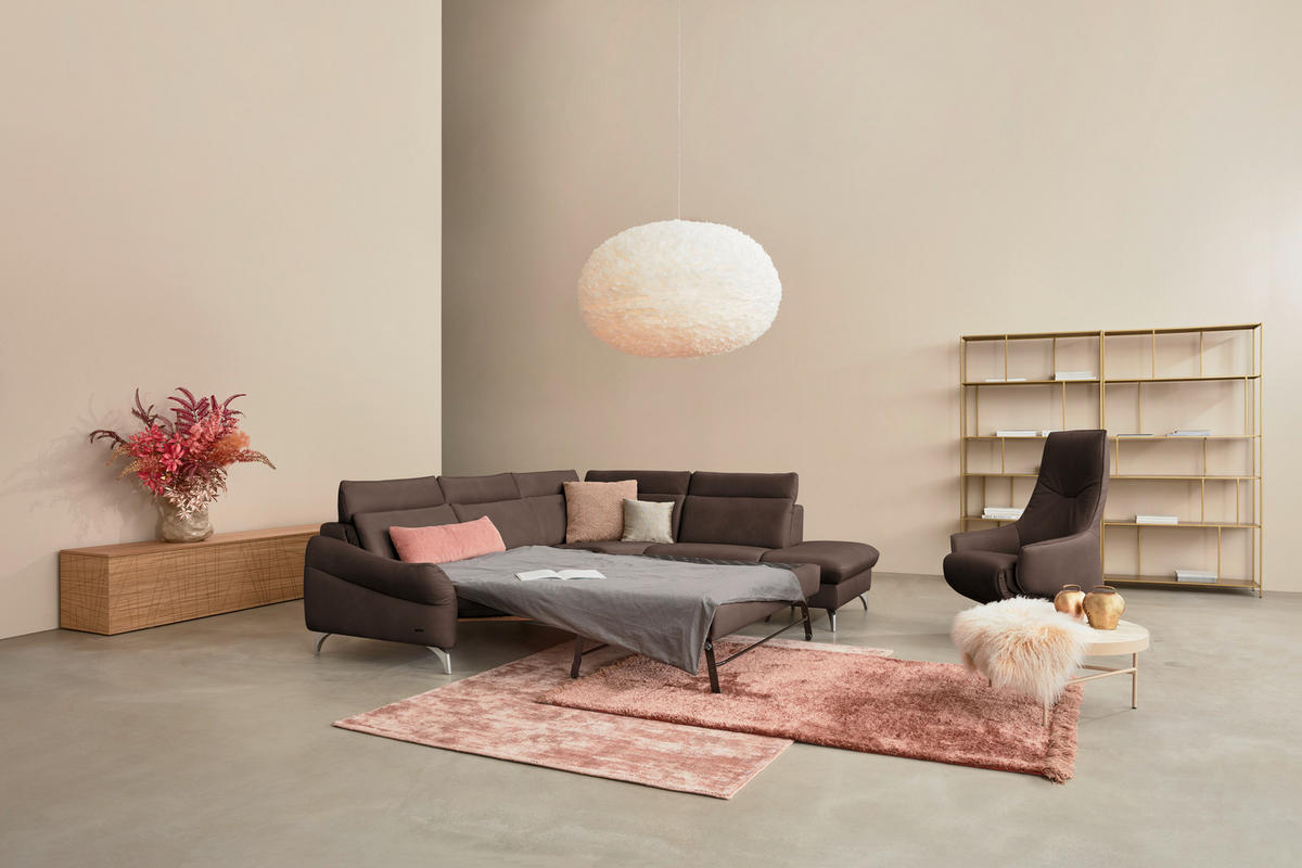 ECKSOFA in Echtleder Dunkelbraun  - Edelstahlfarben/Dunkelbraun, Konventionell, Leder/Metall (296/242cm) - Himolla Komfortklass